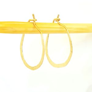 18k Solid Gold Hand Forged Oval Hoop Earrings