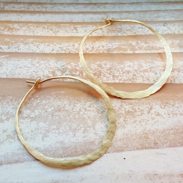 Gold Hand Forged O Hoop Earrings